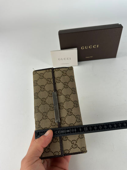Vintage Gucci Canvas Leather Monogram Long Wallet Beige Brown