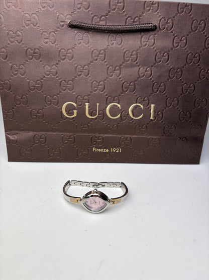 Vintage Gucci Stainless Steel Bracelet Watch Pink Dial Silver