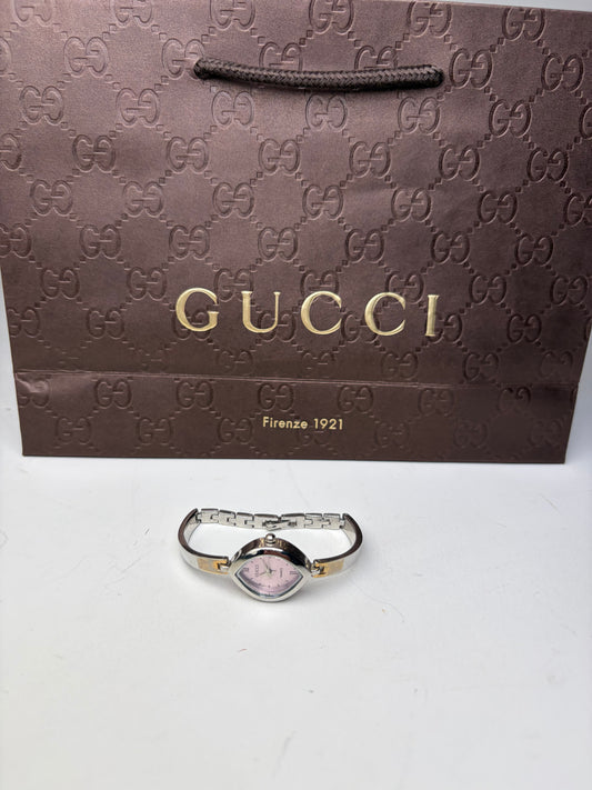 Vintage Gucci Stainless Steel Bracelet Watch Pink Dial Silver