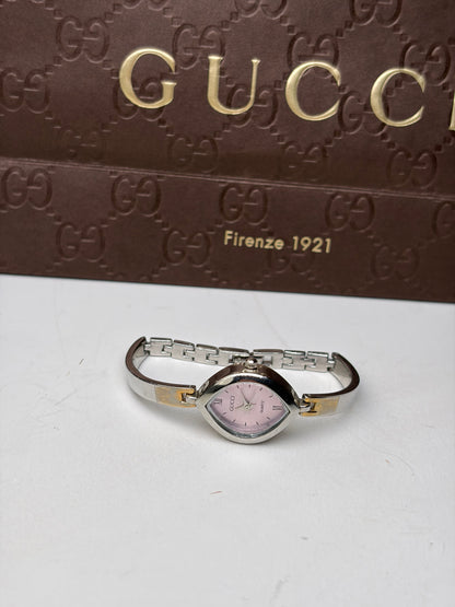 Vintage Gucci Stainless Steel Bracelet Watch Pink Dial Silver