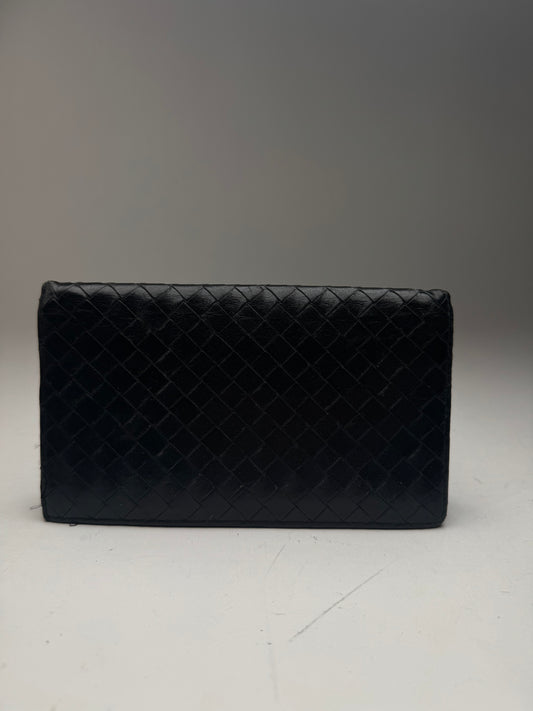 vintage Bottega Veneta Intrecciato Carte en cuir / Porte-carte d’identité Noir