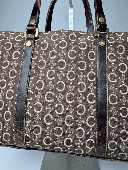 Vintage Celine Paris Monogram Handbag Brown Beige
