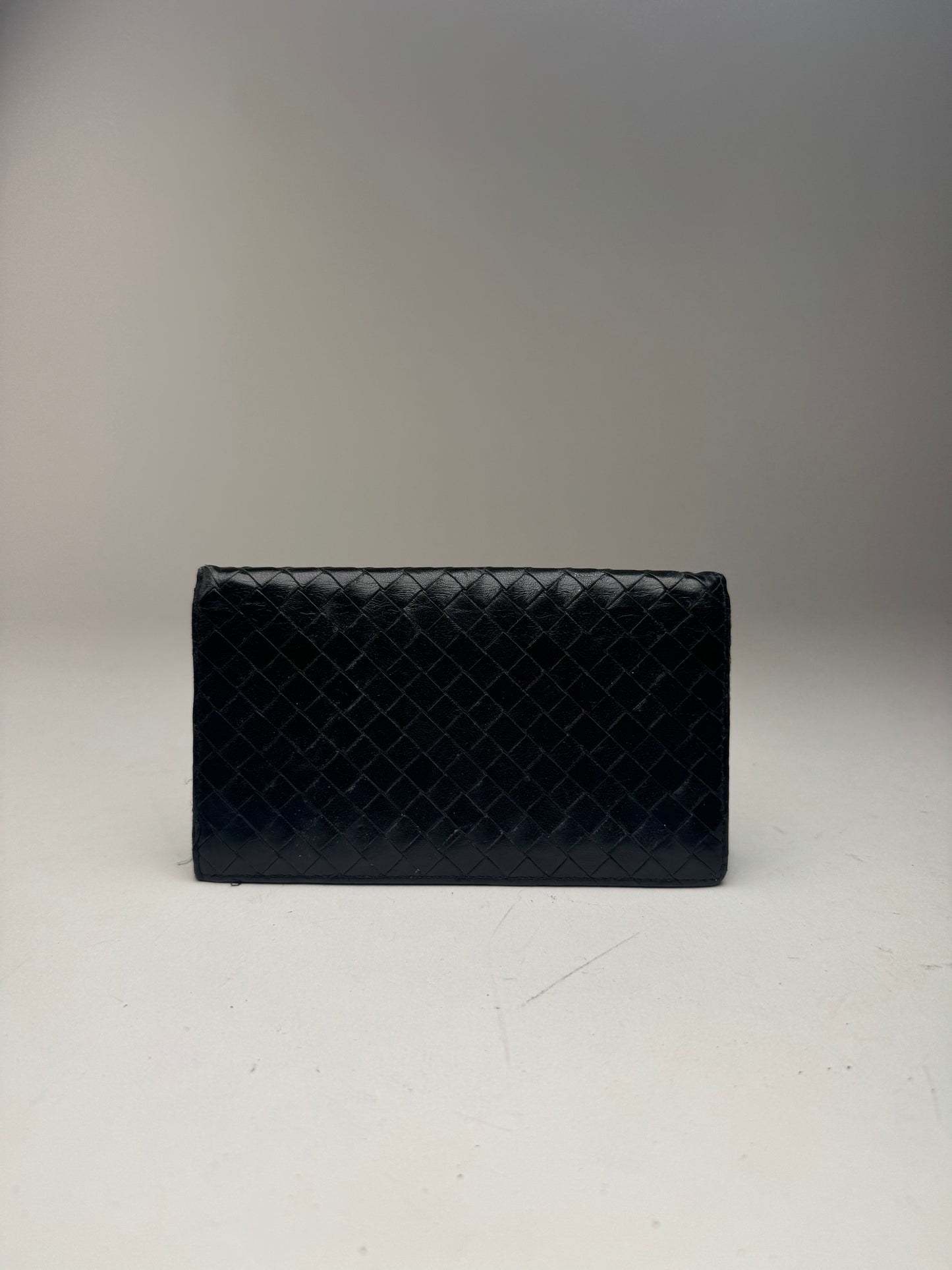 vintage Bottega Veneta Intrecciato Carte en cuir / Porte-carte d’identité Noir