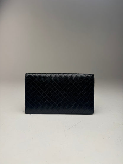 vintage Bottega Veneta Intrecciato Carte en cuir / Porte-carte d’identité Noir