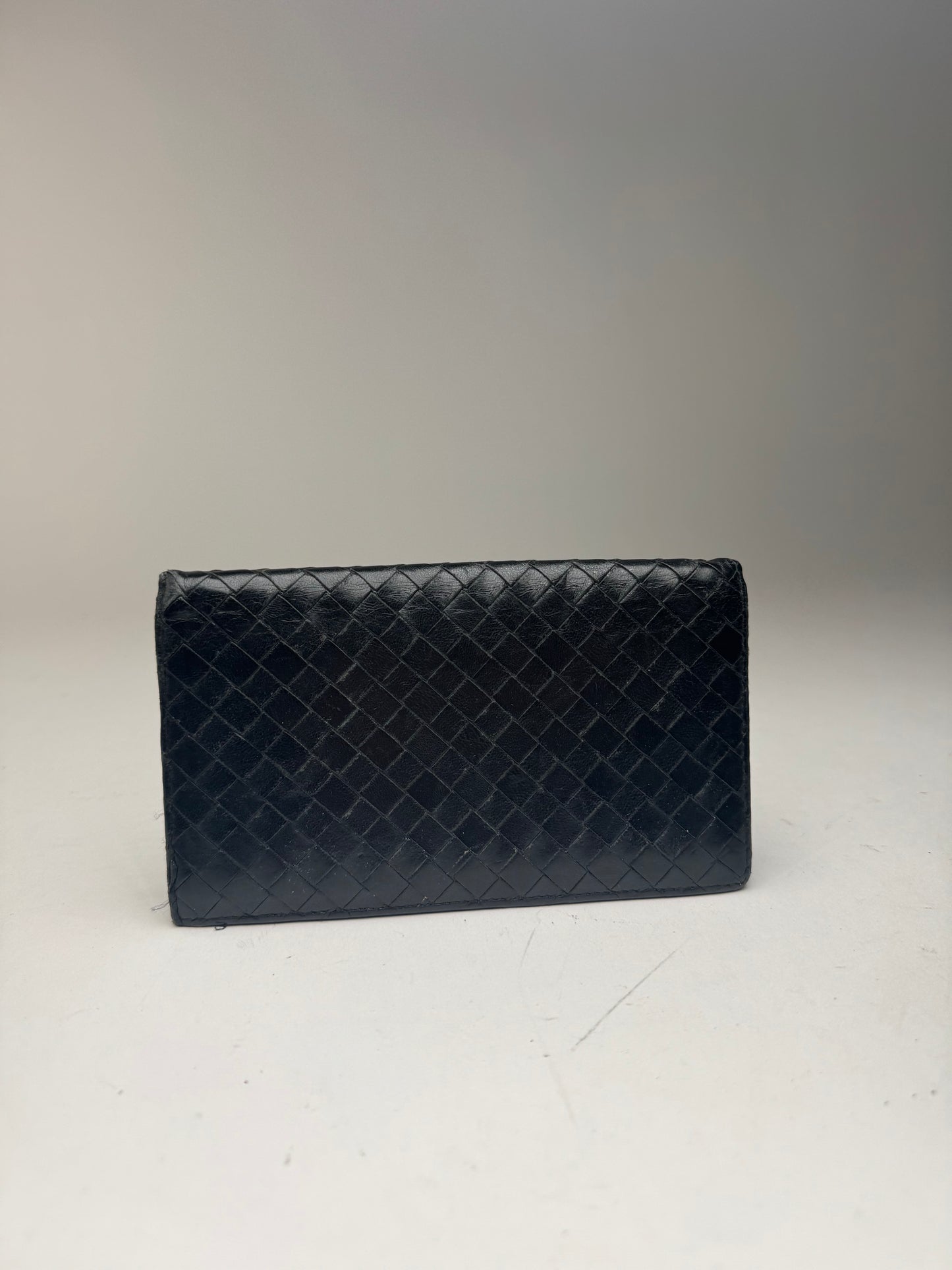 vintage Bottega Veneta Intrecciato Carte en cuir / Porte-carte d’identité Noir