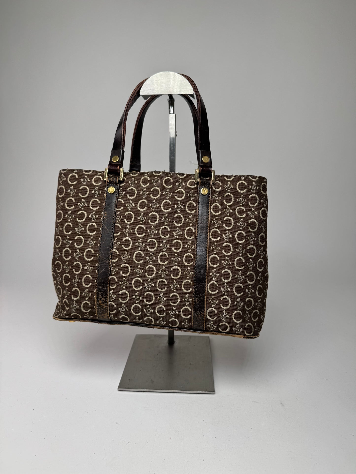 Vintage Celine Paris Monogram Handbag Brown Beige