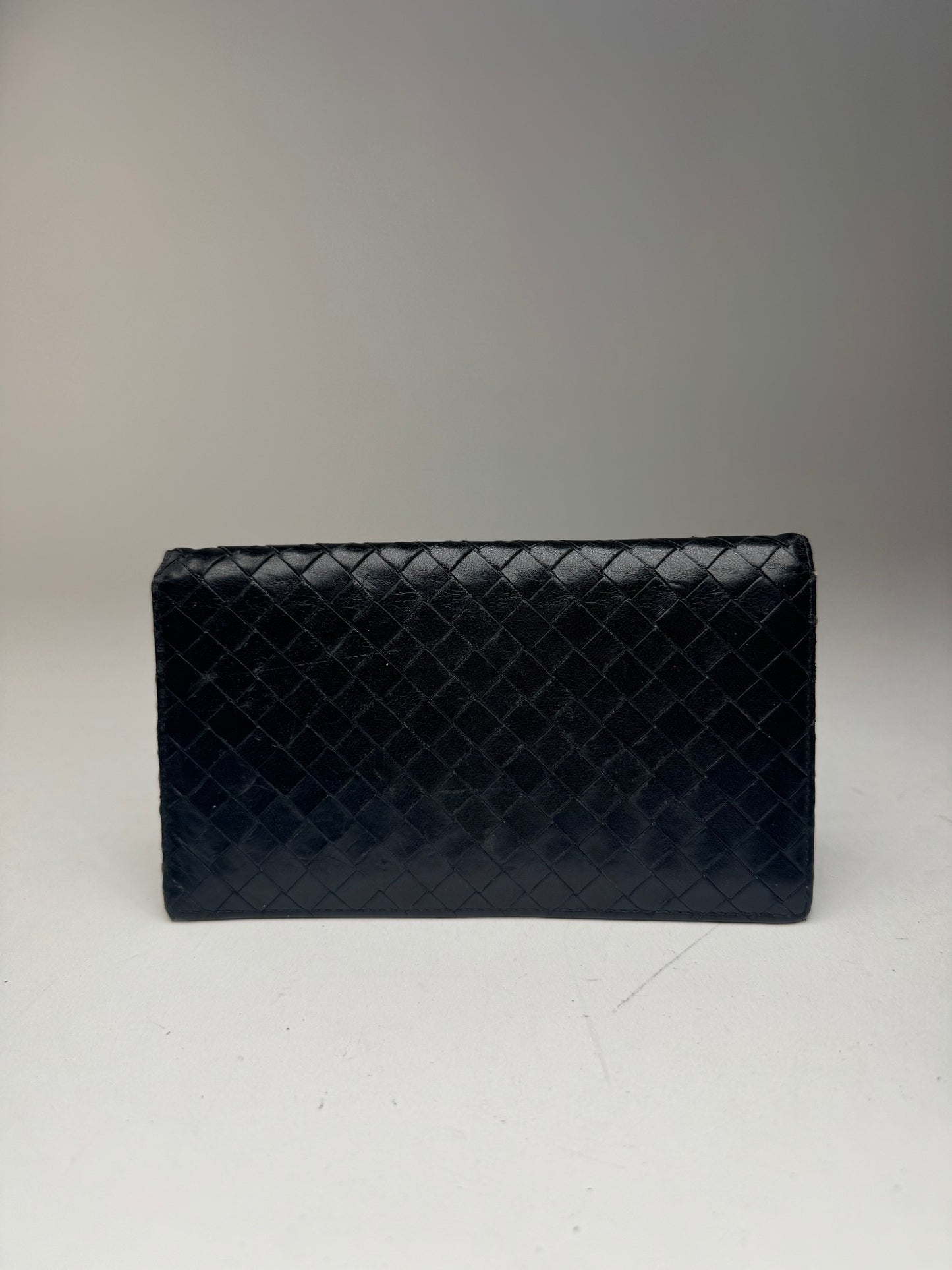 vintage Bottega Veneta Intrecciato Carte en cuir / Porte-carte d’identité Noir