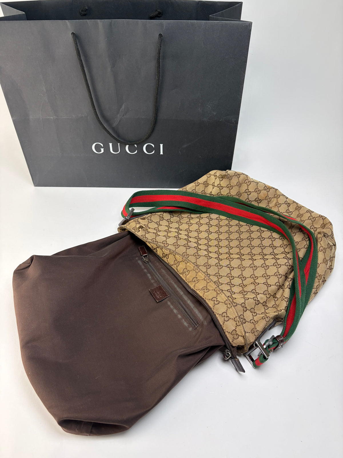 Vintage Gucci GG Supreme Structured Top-Handle Bag c. Late 2000s Beige Brown