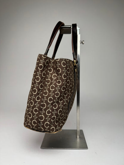 Vintage Celine Paris Monogram Handbag Brown Beige