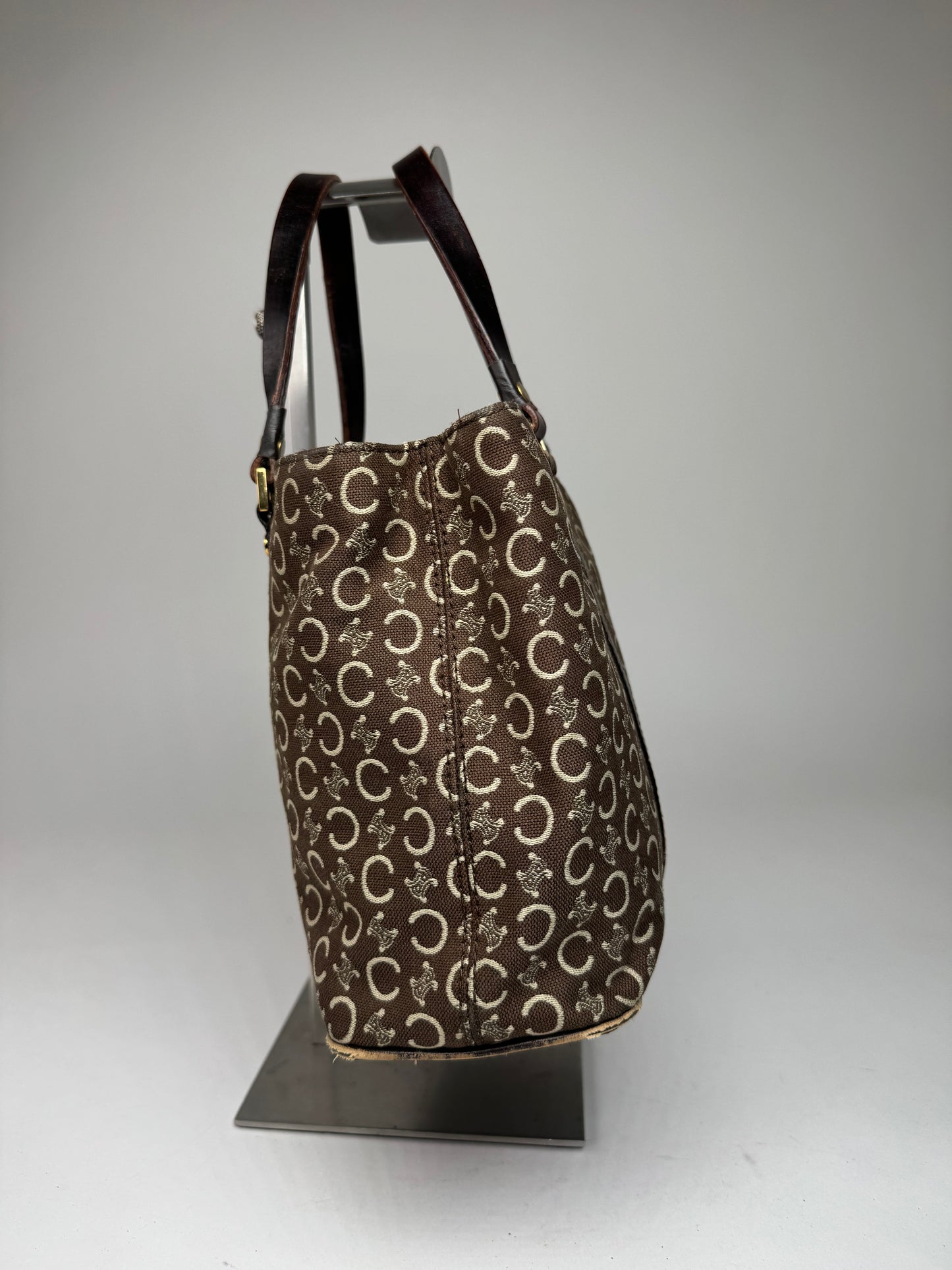 Vintage Celine Paris Monogram Handbag Brown Beige