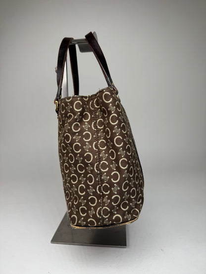 Vintage Celine Paris Monogram Handbag Brown Beige