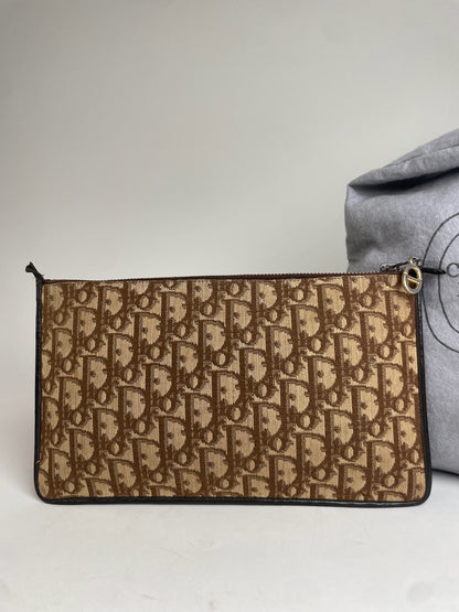 Vintage Dior Oblique Monogram Canvas Leather Clutch Brown beige