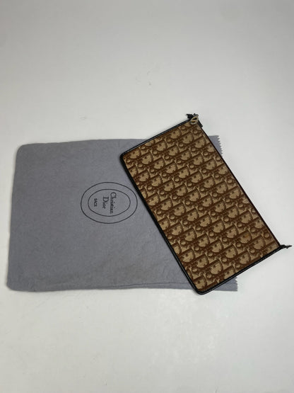 Vintage Dior Oblique Monogram Canvas Leather Clutch Brown beige