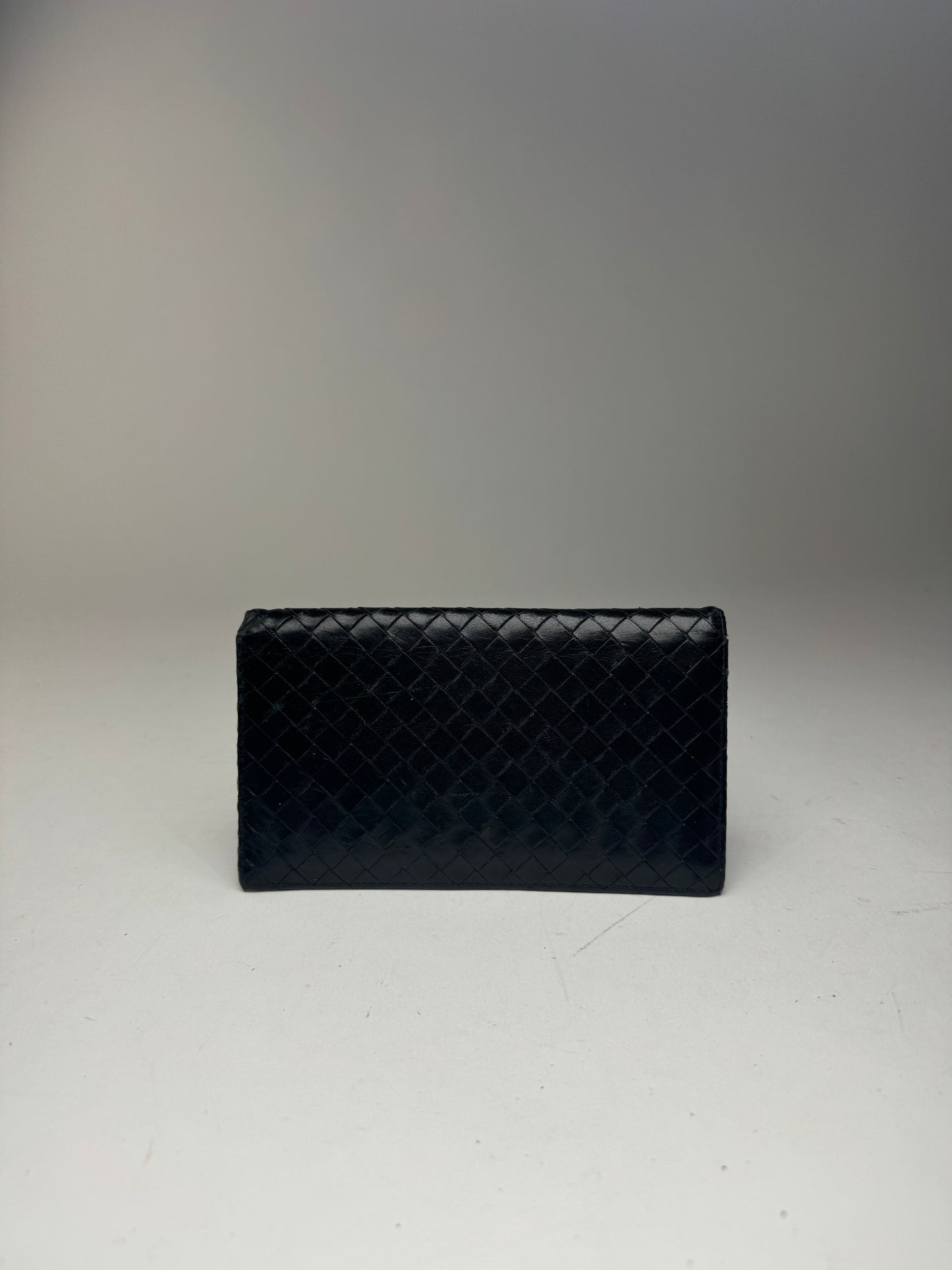 vintage Bottega Veneta Intrecciato Carte en cuir / Porte-carte d’identité Noir