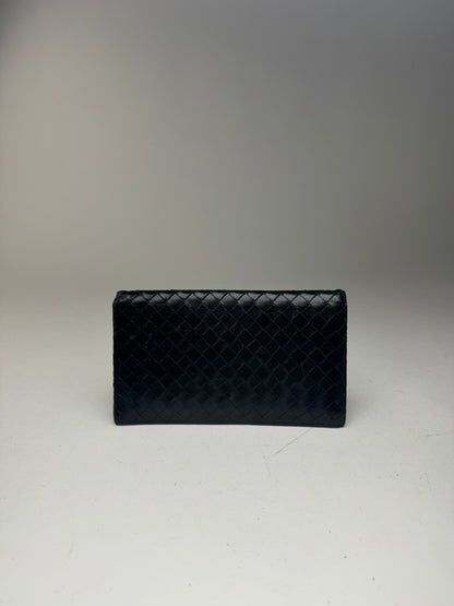 vintage Bottega Veneta Intrecciato Carte en cuir / Porte-carte d’identité Noir
