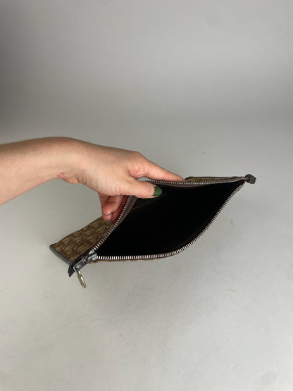 Vintage Dior Oblique Monogram Canvas Leather Clutch Brown beige