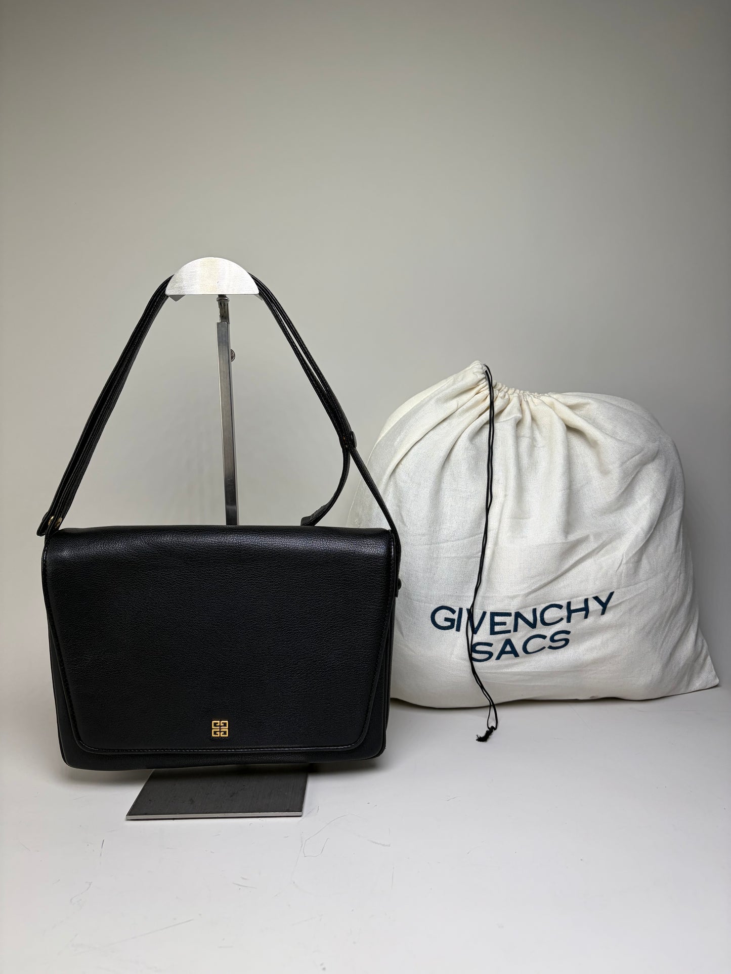 Vintage Givenchy Leather Shoulder Bag Black Gold