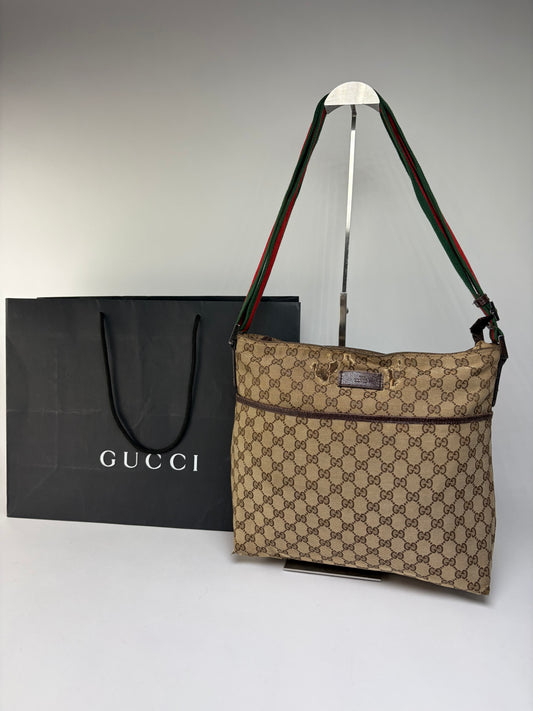 Vintage Gucci GG Supreme Structured Top-Handle Bag c. Late 2000s Beige Brown
