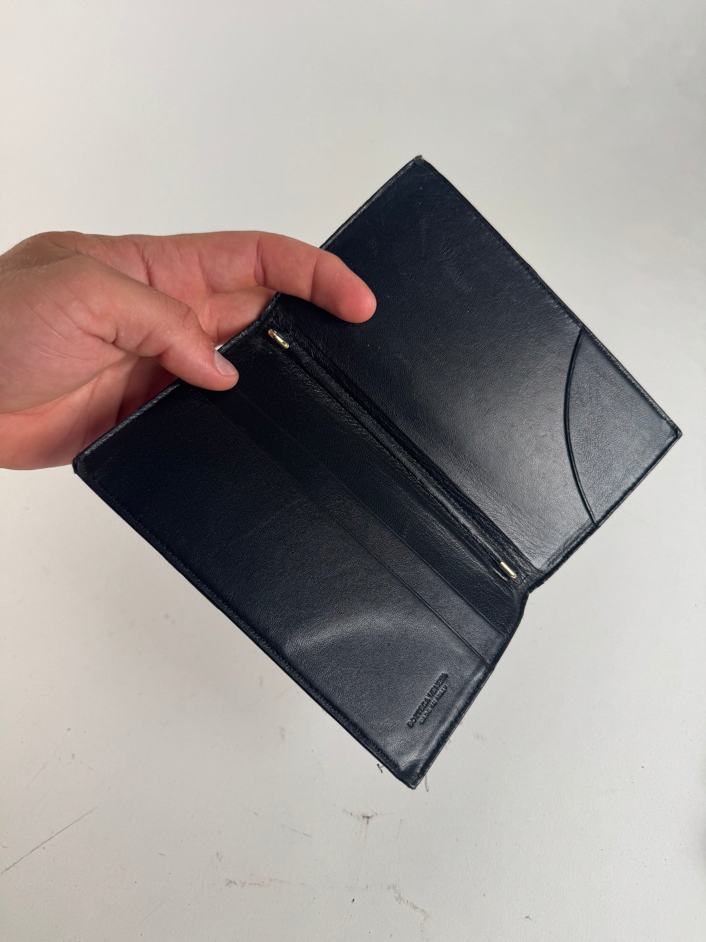 vintage Bottega Veneta Intrecciato Carte en cuir / Porte-carte d’identité Noir