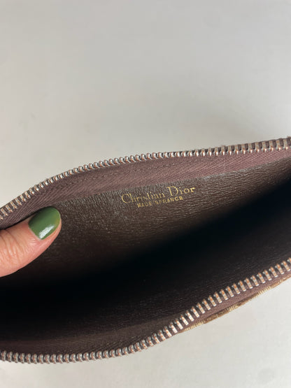 Vintage Dior Oblique Monogram Canvas Leather Clutch Brown beige