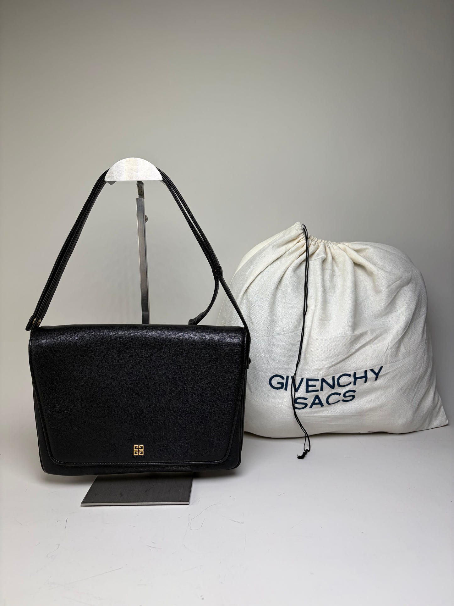 Vintage Givenchy Leather Shoulder Bag Black Gold