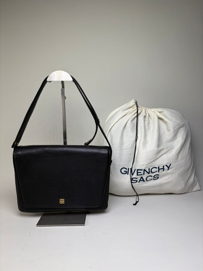 Vintage Givenchy Leather Shoulder Bag Black Gold