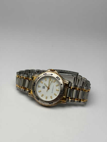Vintage Givenchy Two-Tone Stainless Steel Bracelet Watch Silver Gold