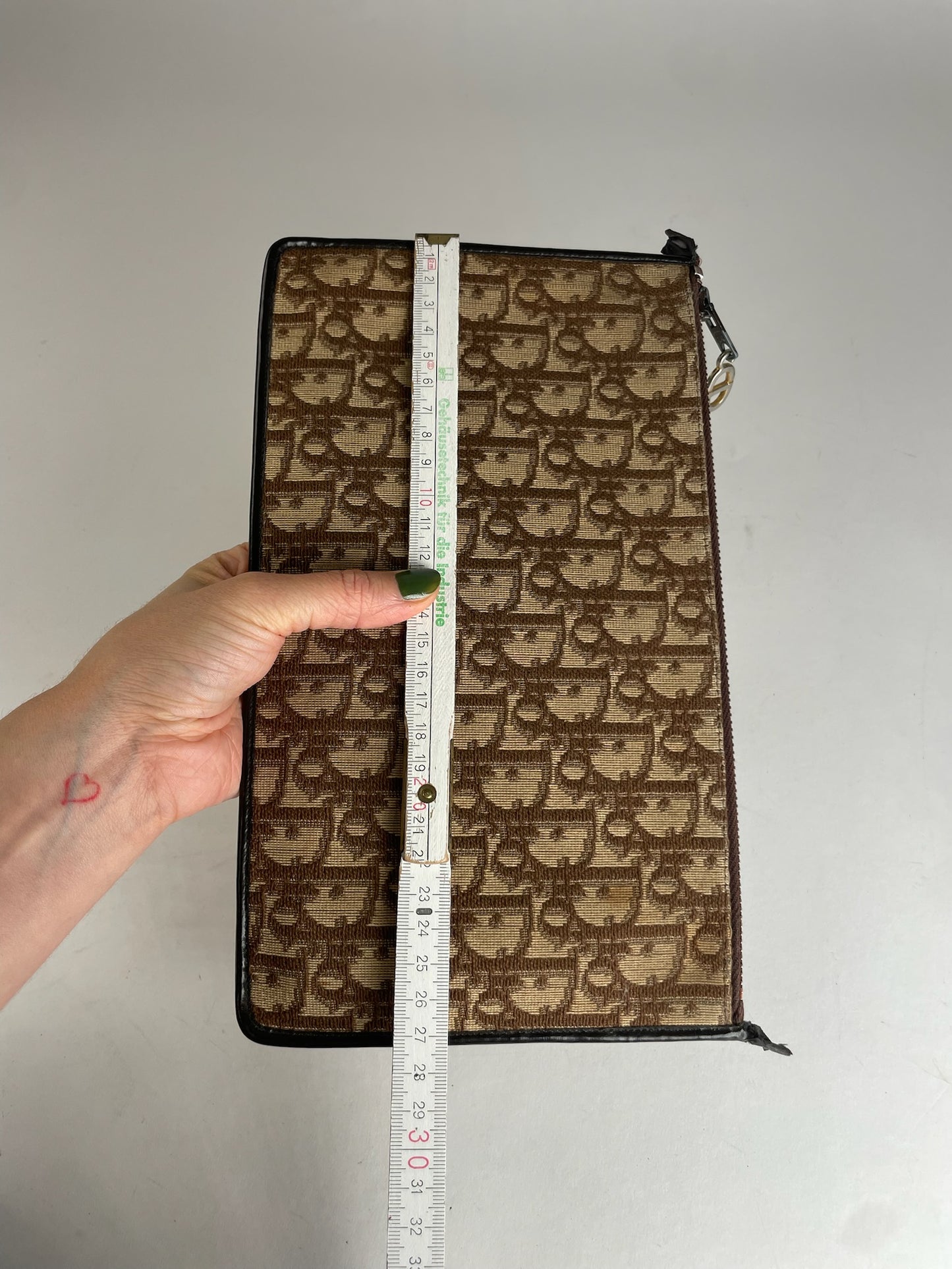 Vintage Dior Oblique Monogram Canvas Leather Clutch Brown beige