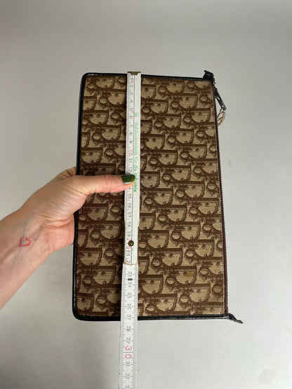 Vintage Dior Oblique Monogram Canvas Leather Clutch Brown beige