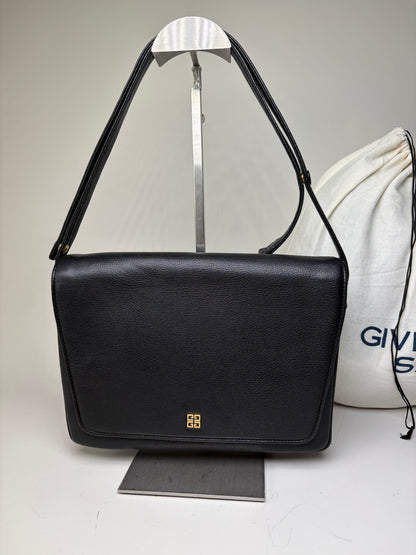 Vintage Givenchy Leather Shoulder Bag Black Gold