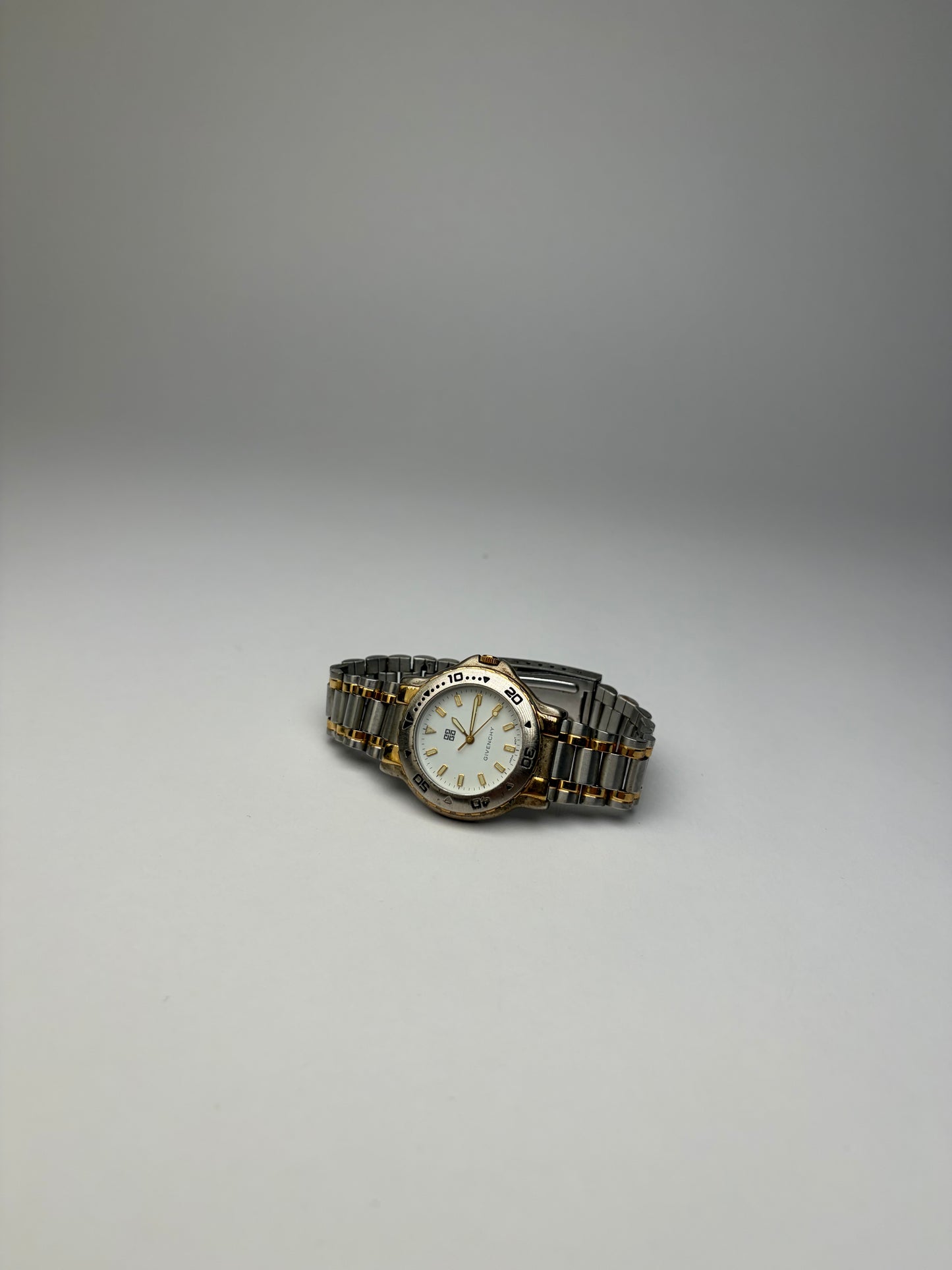 Vintage Givenchy Two-Tone Stainless Steel Bracelet Watch Silver Gold