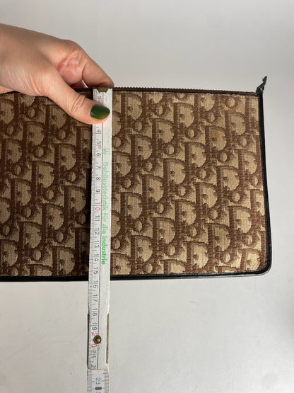 Vintage Dior Oblique Monogram Canvas Leather Clutch Brown beige
