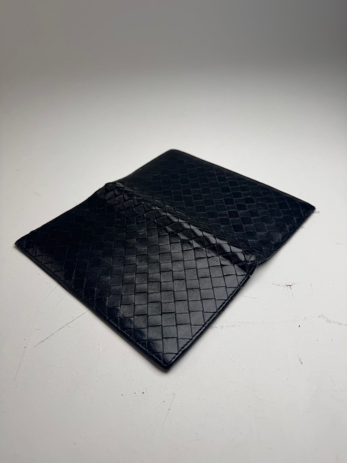 vintage Bottega Veneta Intrecciato Carte en cuir / Porte-carte d’identité Noir