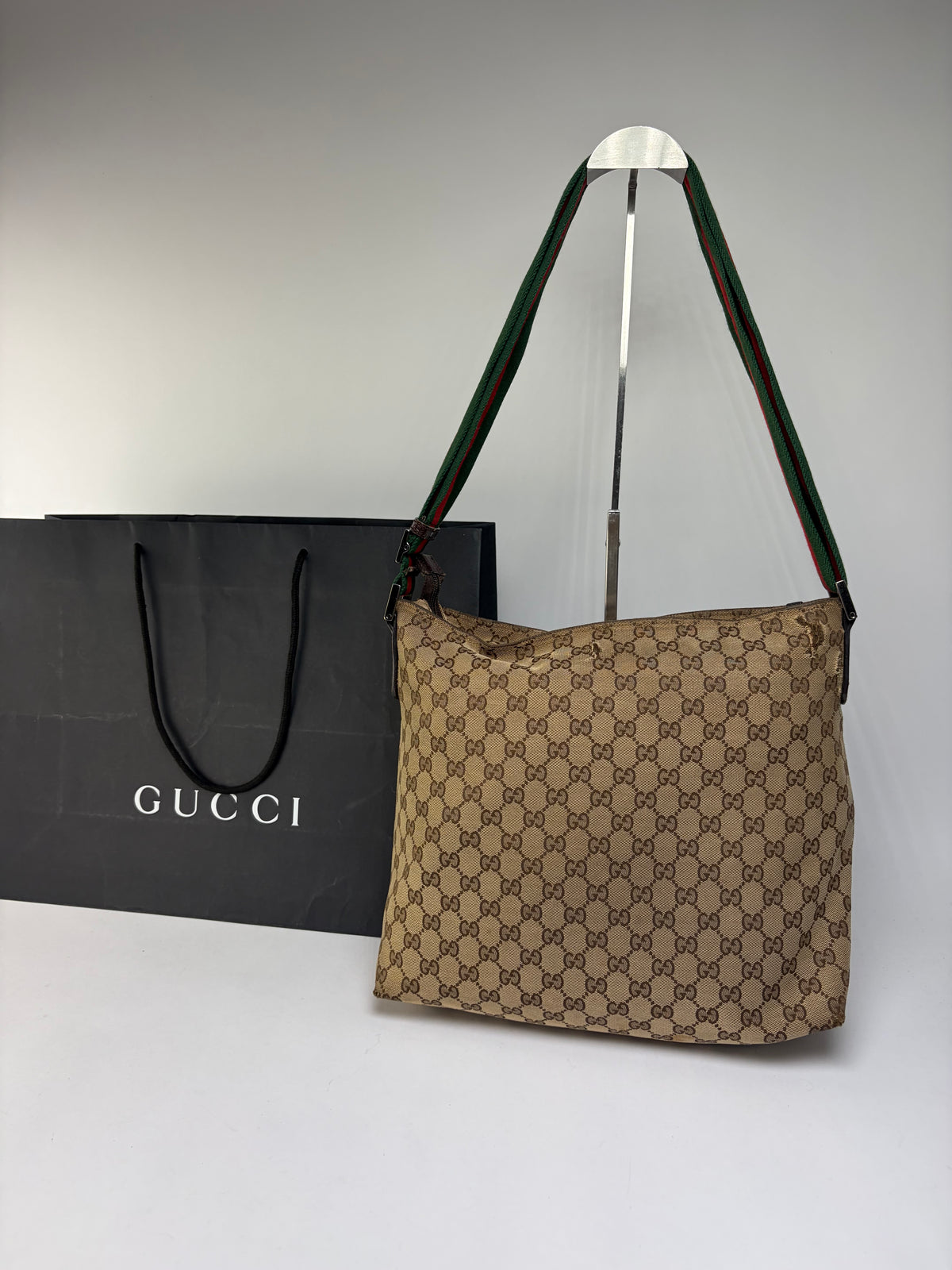 Vintage Gucci GG Supreme Structured Top-Handle Bag c. Late 2000s Beige Brown