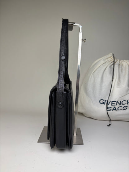 Vintage Givenchy Leather Shoulder Bag Black Gold