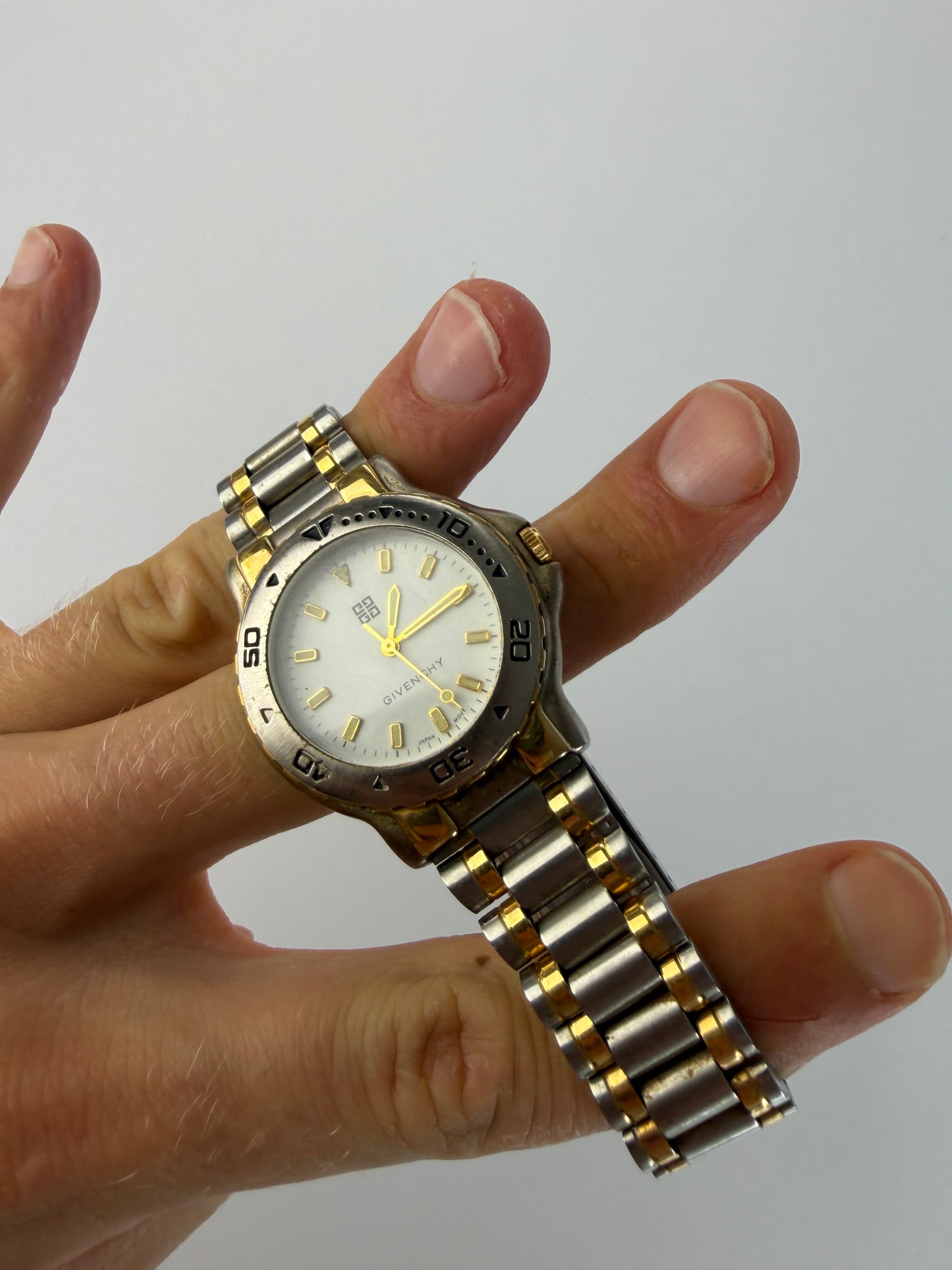Vintage Givenchy Two-Tone Stainless Steel Bracelet Watch Silver Gold