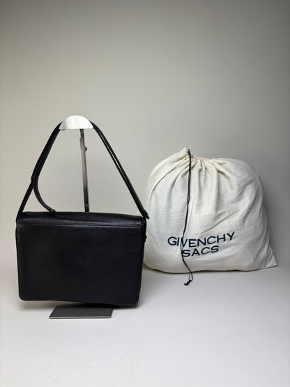 Vintage Givenchy Leather Shoulder Bag Black Gold
