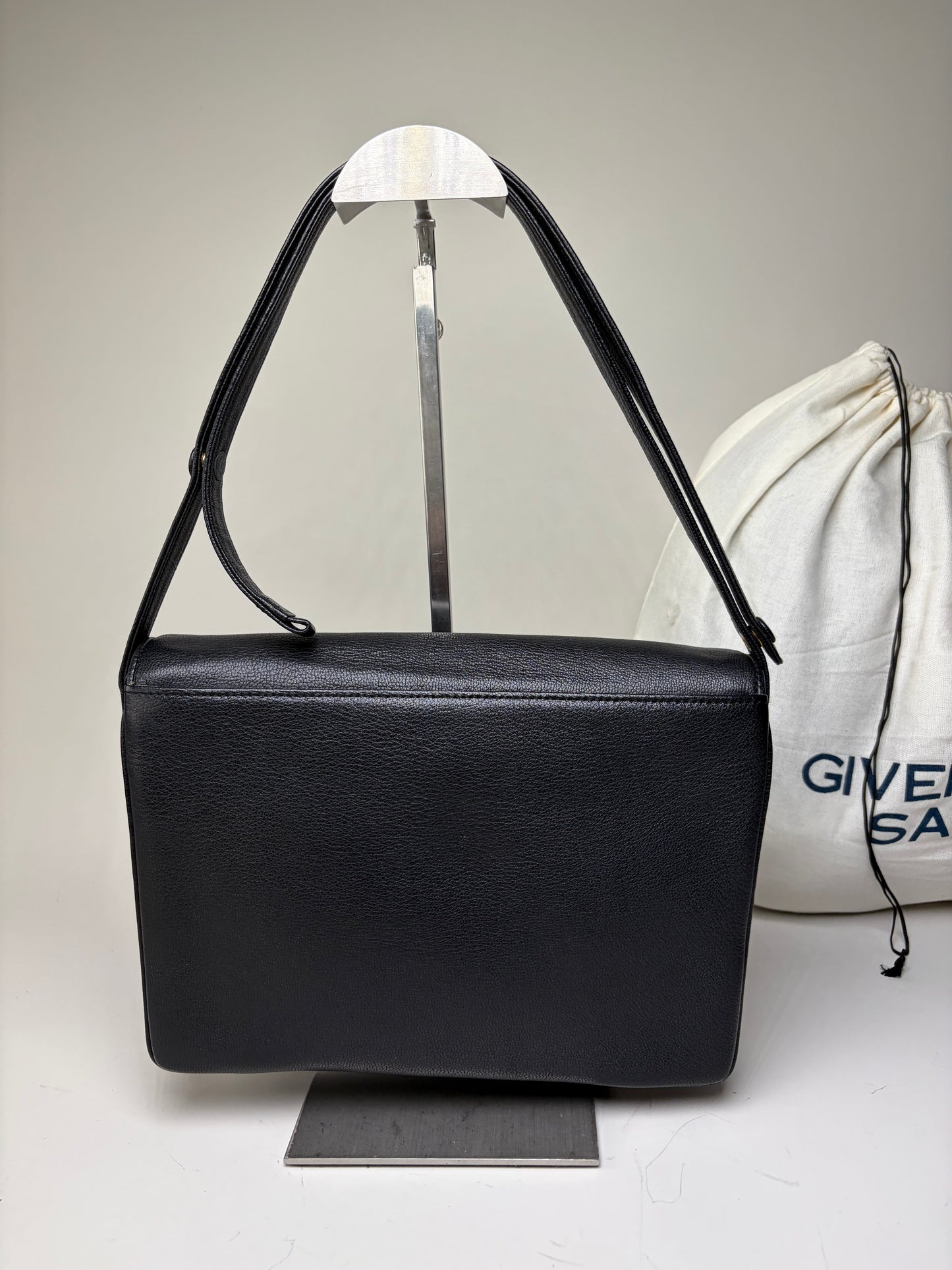 Vintage Givenchy Leather Shoulder Bag Black Gold