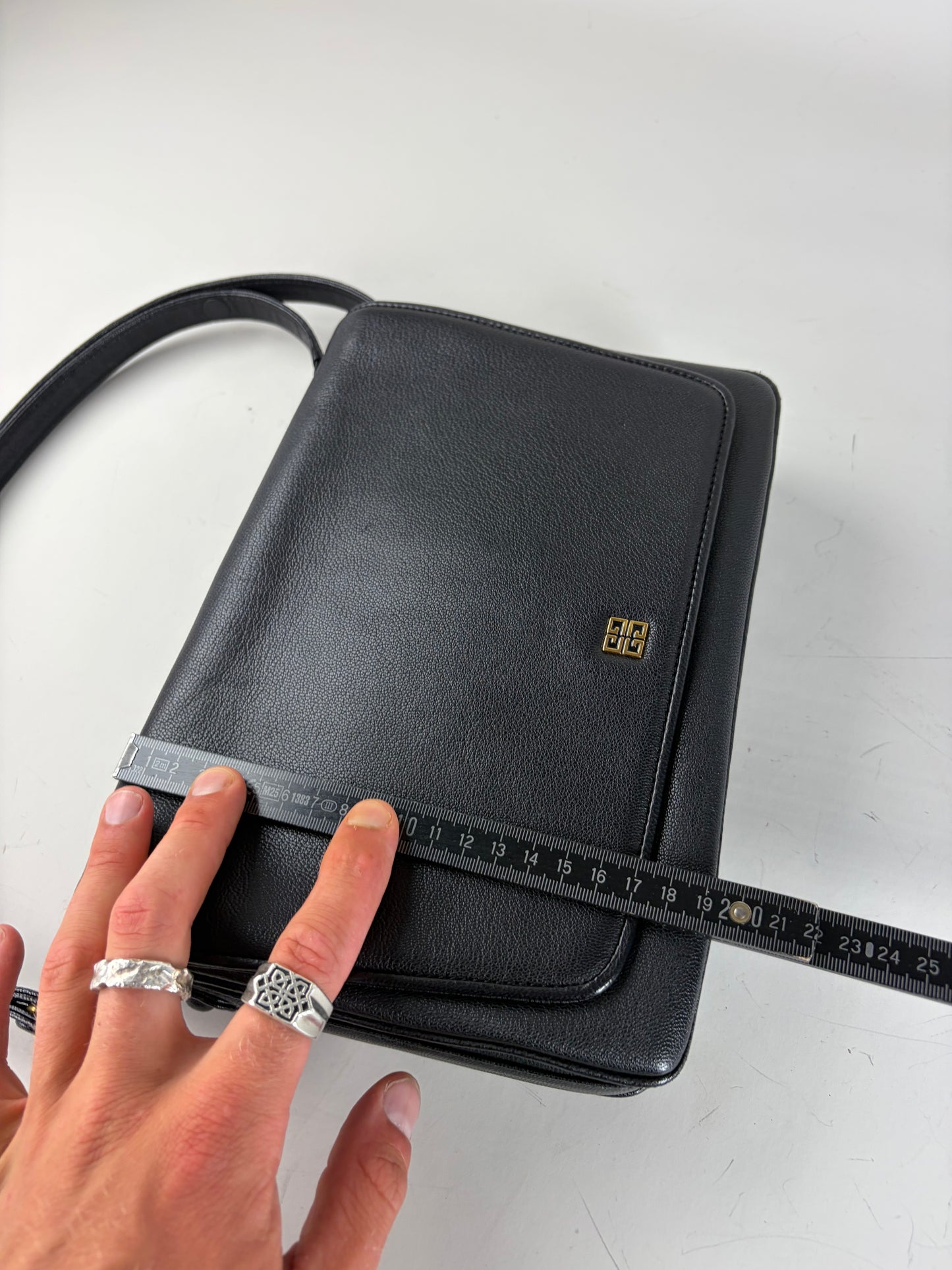 Vintage Givenchy Leather Shoulder Bag Black Gold