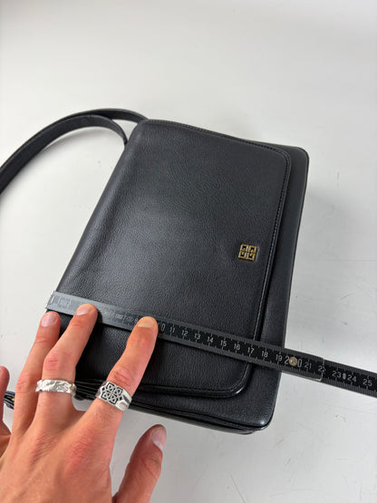 Vintage Givenchy Leather Shoulder Bag Black Gold