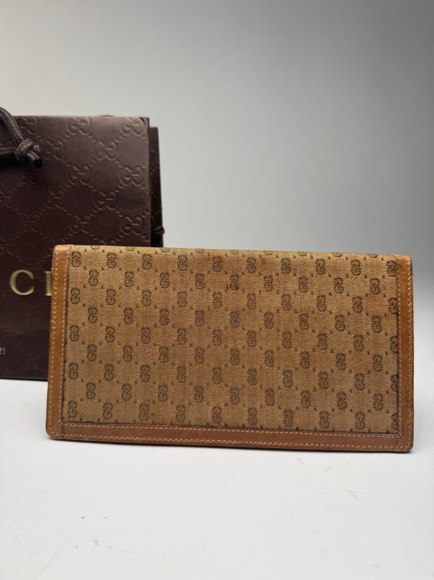 Vintage Gucci Monogram Card / ID Holder beige Brown