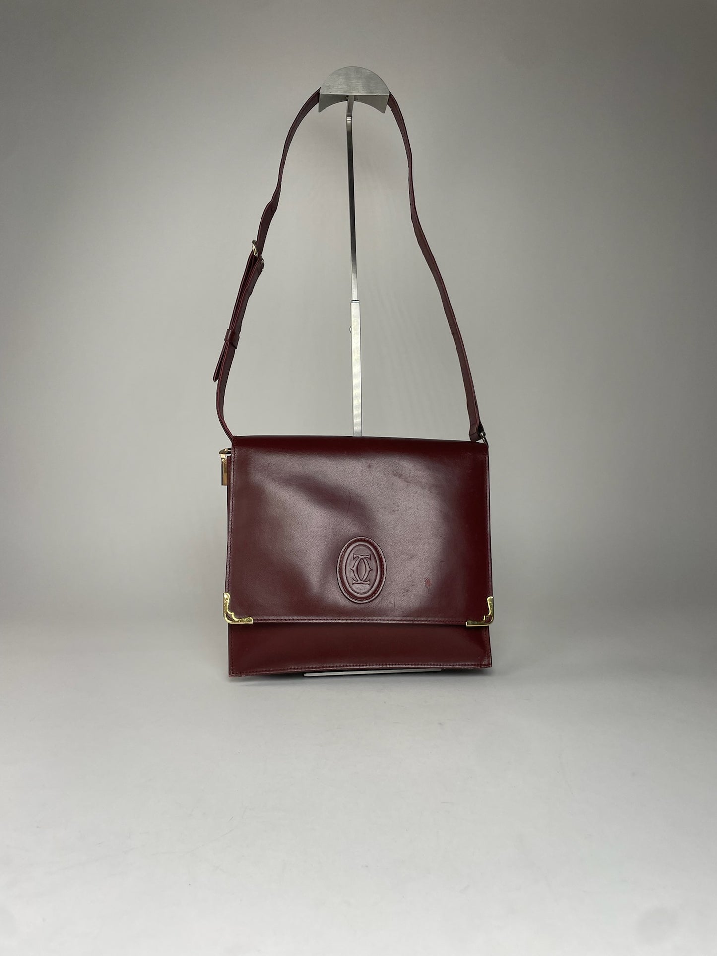 Vintage Cartier Leather Shoulder Bag Burgundy