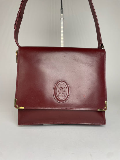 Vintage Cartier Leather Shoulder Bag Burgundy