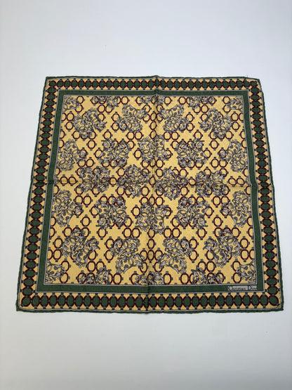 Vintage Dior Silk Scarf Floral Geometric Print Yellow Burgundy