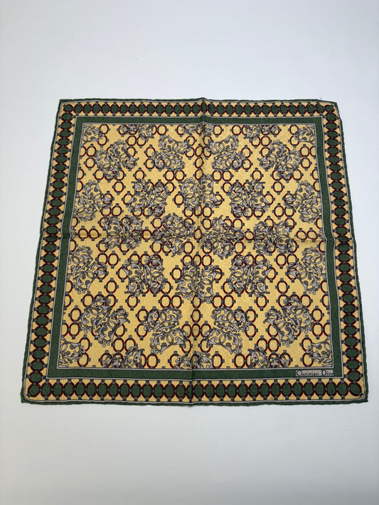 Vintage Dior Silk Scarf Floral Geometric Print Yellow Burgundy