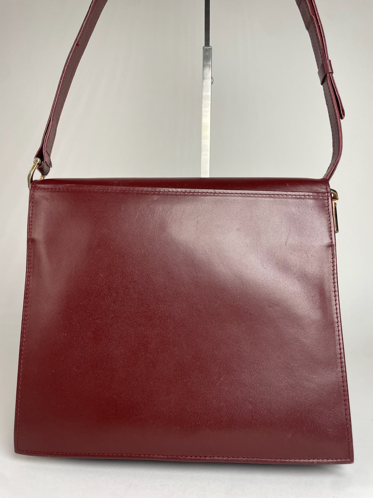 Vintage Cartier Leather Shoulder Bag Burgundy