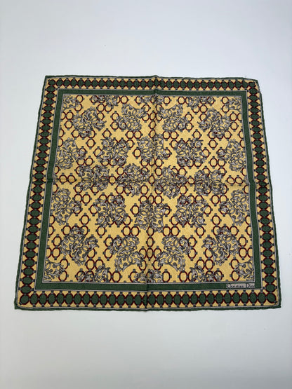 Vintage Dior Silk Scarf Floral Geometric Print Yellow Burgundy