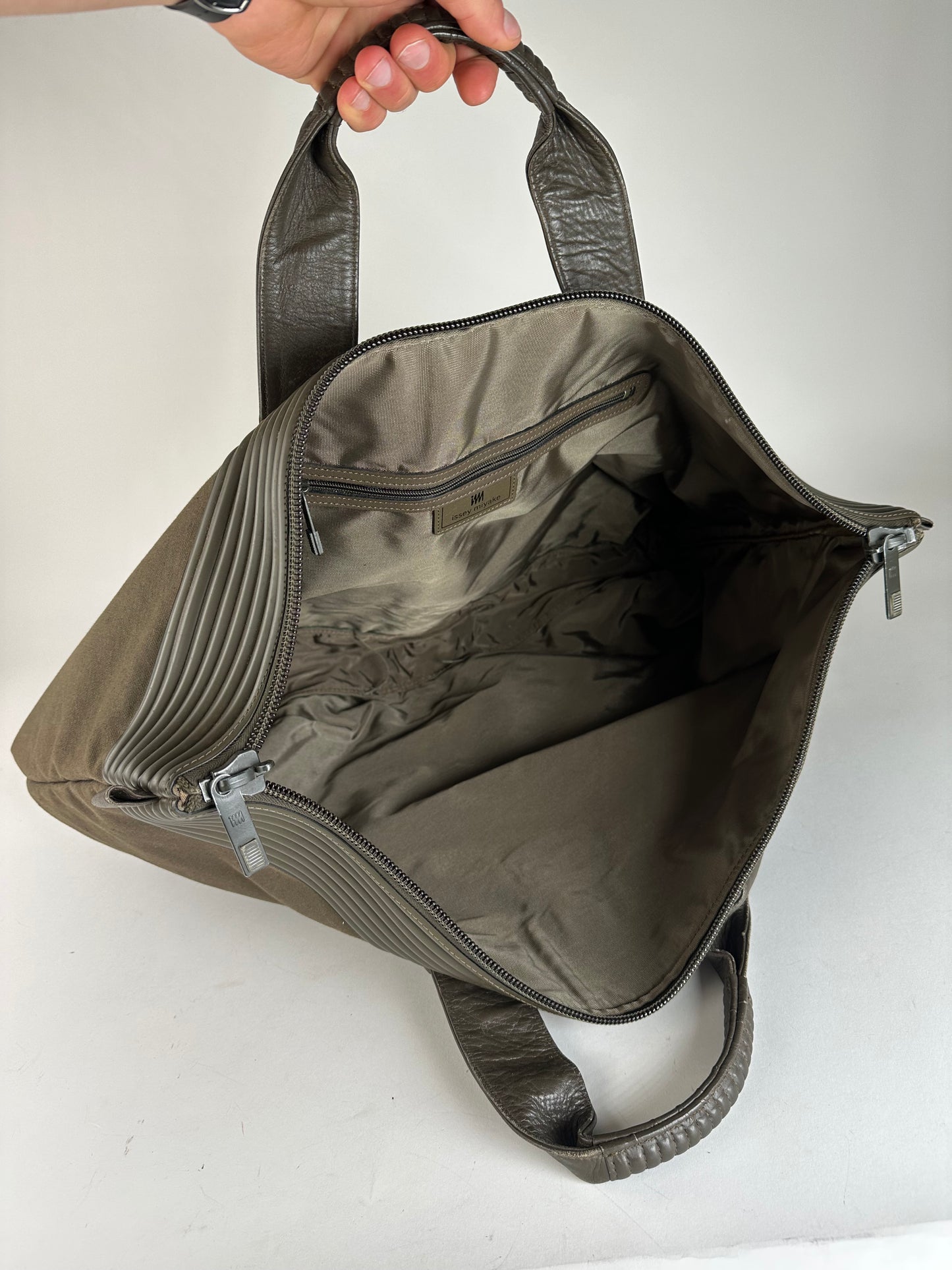Vintage Issey Miyake Canvas Leather Handbag Khaki