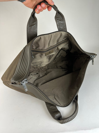 Vintage Issey Miyake Canvas Leather Handbag Khaki