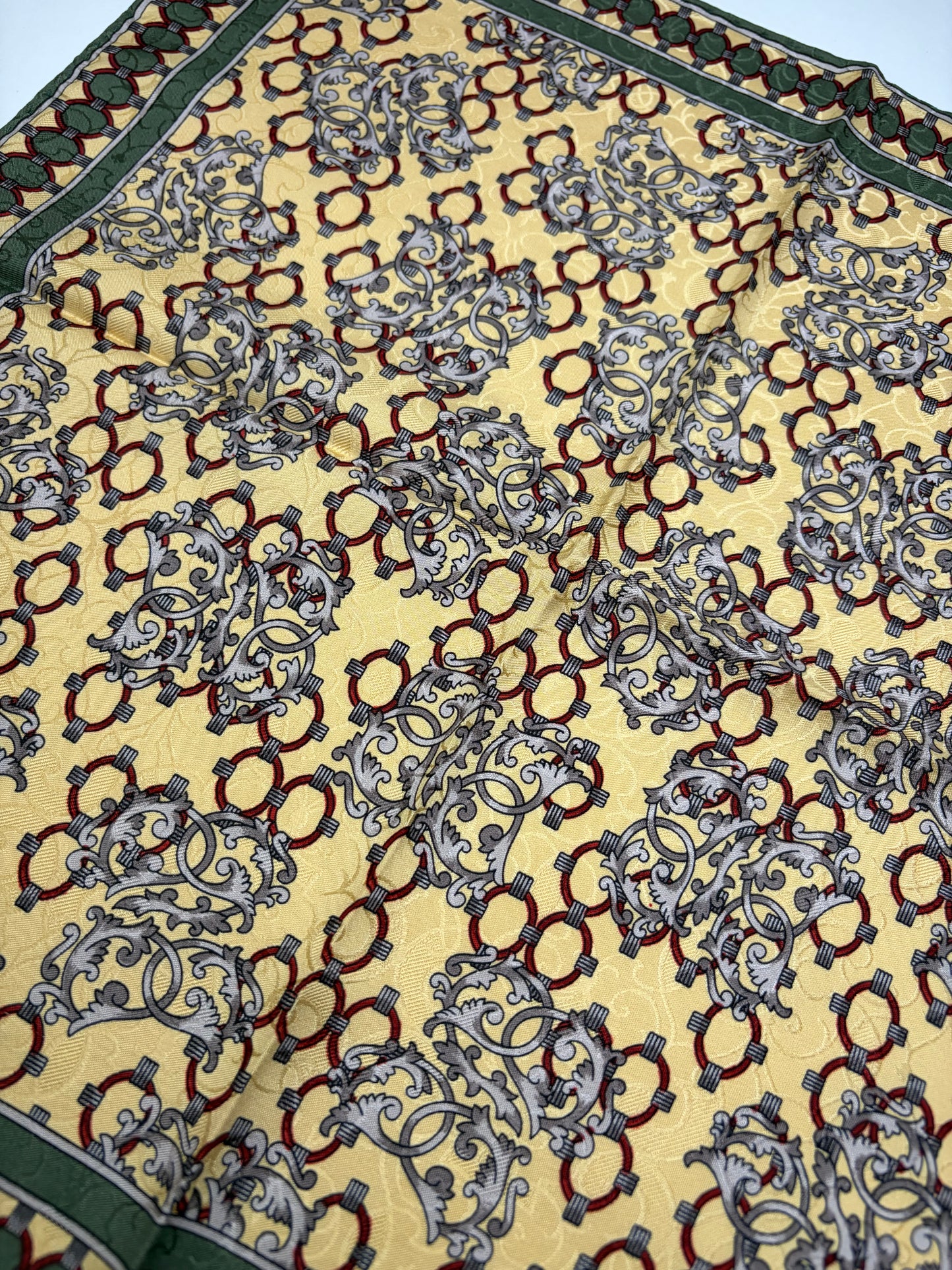 Vintage Dior Silk Scarf Floral Geometric Print Yellow Burgundy